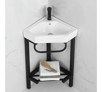 Fregadero esquinero de baño, lavabos de esquina de baño y tocador, gabinete de baño con grifo y accesorios, fregadero de cerámica con soporte de acero inoxidable, para espacios pequeños (47 cm)