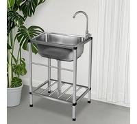 Fregadero Exterior de Acero Inoxidable, Fregadero con Grifo Fregaderos Industrial Lavabo Cucina Fregaderos Portatil Independiente Lavabo Comercial Para Garaje 52X38cm