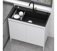 Fregadero Exterior Freistehend de Acero Inoxidable Negro Cepillado | Mueble de Aluminio Alveolar con Grifo Monomando Fría/Caliente | Fregadero de Un Seno Portátil para Jardín, Garaje, Taller y Balcón
