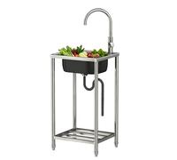 Fregadero Exterior Independiente - 38x33cm Fregadero Cocina Móvil de Acero Inoxidable con grifos fríos y calientes - Lavabo Portátil multifunción- para restaurante,lavandería,garaje