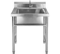 Fregadero Exterior Independiente de Acero Inoxidable Con Doble Seno,fregadero Utilitario de Preparación de Cocina Comercial Con Grifo Cuarto de Lavado Garaje Tina de Lavado,lavabo Simple Con Desagüe