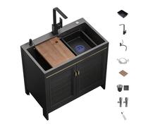 Fregadero Exterior Jardin Acero Inoxidable Fregaderos de Cocina con Armarios de Almacenamiento Fregadero Portatil con Grifo y Escurridor Para Restaurantes,Garajes,Lavanderías(80x45cm/31.4x17.7in)