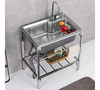 Fregadero Exterior Jardin Comercial Fregadero Cocina Industrial Pila De Lavar Portatil Camping 1 Seno Acero Inoxidable Con Agua Fria Y Caliente Grifo Y DesagüE Cuarto De Lavado 71x47x75cm