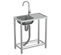 Fregadero Exterior Jardin con Grifo Fregadero Cocina 1 Seno Inox con banco de trabajo y estantes almacenamiento fregadero multifuncional Fácil de Limpiar para Lavandería Garaje Camping 75x40x82cm