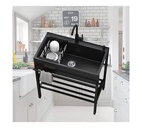 Fregadero Exterior Jardin con Patas Acero Negro Inoxidable 304 Fregadero de Garaje Exterior Industriales con Grifo, Escurridor y Almacenamiento para Lavandería, Garaje, Restaurante ( Color : Round fau