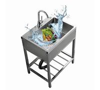 Fregadero Exterior Jardin,Fregadero Cocina de Acero Inoxidable,Fregadero Portatil Camping,Mueble Fregadero,Lavadero Pila Exterior,con Grifo Y Accesorios,para Camper Restaurante Comercial Garaje ( Size