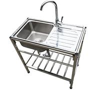 Fregadero Exterior Jardin Fregadero De Cocina Comercial Con Grifo De Mangueras FríAs Y Calientes Fregadero Individual Independiente De Acero Inoxidable Con Banco De Trabajo Limpieza Fácil(Single layer
