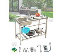 Fregadero Exterior Jardin Fregadero De Cocina Comercial Fregadero Industrial Acero Inoxidable Con Grifo Y Banco De Trabajo Fácil De Lavar Fregadero Utilitario Para Lavandería Restaurante(75x40xH75cm)