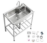 Fregadero Exterior Jjardin,Fregadero Cocina Acero Inoxidable 1 Compartimento,Independiente Fregadero Comercial para Restaurante con Grifos para Cocina,Garaje,Lavandería(Size:58x43x75cm,Color:304)