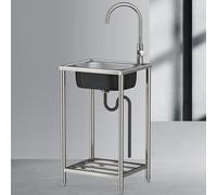 Fregadero Exterior Lavadero Pila Exterior Jardin Fregadero De Acero Inoxidable Independiente con Grifo Y Estantes De Almacenamiento Fácil De Montar Lavabo Portatil para Jardín Lavadero