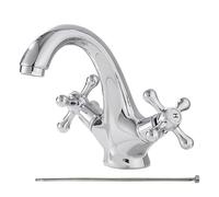 Fregadero Faucet, Brass Single Hole, Bathroom Tap, Gold, Silver, Double Handle Mixer with 60cm Hose Hot and Cold Water Control, for Washing Room, Lavatory, Vanity Replacement Use