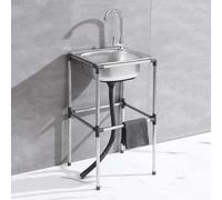 Fregadero Fregadero de Cocina Independiente Fregadero de Acero Inoxidable de un Seno Fregadero Exterior con Soporte Reforzado con Grifo, Fregadero Comercial para Restaurante, Camping, Jardín