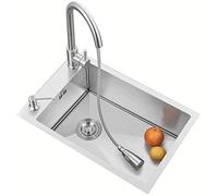 Fregadero Fregadero de Cocina Tanque Individual de Acero Inoxidable Fregadero de Barra de apartamento pequeño Estrecho y Largo Paquete de Fregadero + Cesta de Drenaje + Grifo extraíble