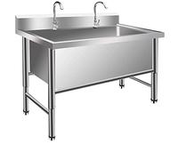 Fregadero grande de acero inoxidable con drenaje independiente, lavabo de grado industrial para lavado de verduras (100 x 70 x 80 cm de profundidad)