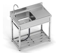 fregadero, Grifo con escurridor y estantes de almacenamiento for garaje, restaurante, casa campo, lavandería/cuarto servicio(120x50x80cm)