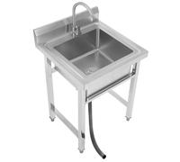 Fregadero independiente al aire libre, 1 lavabo para exterior interior, cocina, restaurante, bar, fregadero de acero inoxidable, giratorio 360°, capacidad de carga de 150 kg