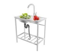 Fregadero independiente con encimera y subsuelo, fregadero de acero inoxidable, fregadero de cocina, incluye grifo giratorio y estante inferior, para cocina, cuarto de lavado, jardín, 75 x 40 x 75 cm