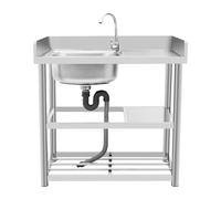 Fregadero independiente con grifo de 360°, fregadero de cocina izquierdo, fregadero de acero inoxidable, capacidad de carga 150 kg, para restaurantes, bares, lavanderías, etc., 90 x 50 x 80 cm