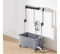 Fregadero independiente con lavabo profundo, altura ajustable, organizador móvil con ruedas para lavandería, patio trasero, garaje