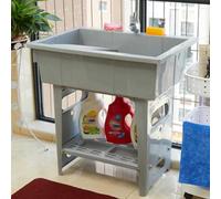 Fregadero Independiente con Tabla De Lavar, Bañera De Plástico con Grifo Y Escurridor De Acero Inoxidable, Estación De Lavado De Manos Portátil para Lavadero, Jardín