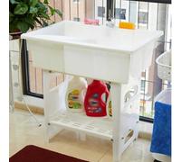 Fregadero Independiente con Tabla De Lavar, Bañera De Plástico con Grifo Y Escurridor De Acero Inoxidable, Estación De Lavado De Manos Portátil para Lavadero, Jardín