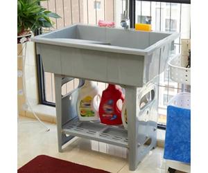 Fregadero Independiente con Tabla De Lavar, Bañera De Plástico con Grifo Y Escurridor De Acero Inoxidable, Estación De Lavado De Manos Portátil para Lavadero, Jardín