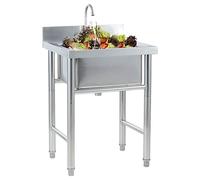 Fregadero independiente cuadrado comercial, de acero inoxidable 304, con escurridor y grifo para cocina, bar, restaurante (50 cm)