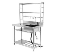 Fregadero independiente de acero inoxidable, 1 fregadero de cocina con grifo, encimera y estantes, fregadero de acero inoxidable para exterior, interior, cocina, restaurante.