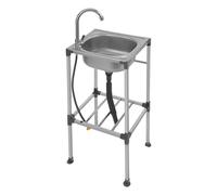 Fregadero independiente de acero inoxidable, 1 lavabo, fregadero comercial con grifo de agua fría para exterior, interior, cocina, restaurante, bar