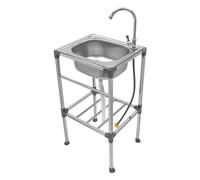Fregadero independiente de acero inoxidable 201 con colador extraíble, desagüe y grifo alto giratorio de 180° para la limpieza de ropa, mascotas, frutas, verduras, carne