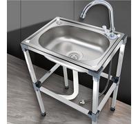 Fregadero independiente de acero inoxidable 304, con grifos de agua fría y caliente, fregadero portátil con soporte; fácil de instalar, ideal para restaurantes y bares (48X35cm)