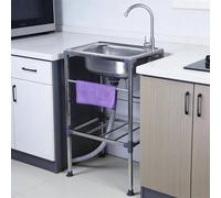 Fregadero Independiente de Acero Inoxidable,48x35x83cm Fregadero de Cocina Seno Único con Grifo y Desagüe,Fregaderos Industrial Fácil De Montar Lavabos Multifunción Para Gastronomía/Camping/Garaje