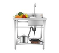 Fregadero independiente de acero inoxidable con encimera y grifo, 1 lavabo con estante y grifo mezclador de 360° para el hogar, fregadero de cocina 80 x 55 x 84 cm para cocina, jardín, garaje, patio
