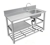 Fregadero independiente de acero inoxidable, con escurridor y grifo, con agua fría y caliente for granja, baño, acero inoxidable 304(100 * 50 * 80cm)