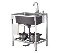 Fregadero independiente de acero inoxidable con estantes Sto para exteriores, lavabo inclinado para lavandería, restaurante, cocina, bar, patio trasero, lavado de manos, tazón individual