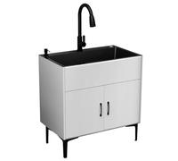 Fregadero independiente de acero inoxidable con gabinete, 3 agujeros, colador de cesta, grifo extraíble, capacidad de carga de 222 libras, 75 x 45 x 78 cm