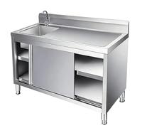 Fregadero independiente de acero inoxidable con gabinete, lavabo de un solo cuenco para exteriores, ideal para limpieza de peces, restaurante, garaje, lavandería, 80 x 60 x 80 cm
