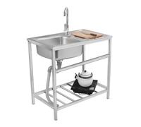 Fregadero independiente de acero inoxidable con grifo caliente y frío, cuenco individual para cocina, restaurante, lavandería, bar, jardín