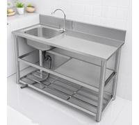 Fregadero independiente de acero inoxidable, con grifo de agua fría y caliente, banco de trabajo y almacenamiento Fregadero de acero inoxidable for cocina, con patas(80 * 50 * 80cm)