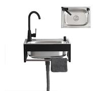 Fregadero independiente de acero inoxidable con grifo, montado en la pared, fregadero de barra de preparación de cocina, lavabo de un solo tazón para lavar a mano para lavandería, habitación Utili