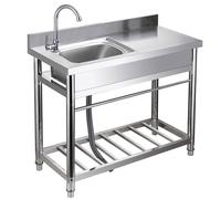 Fregadero Independiente de Acero Inoxidable con Grifo y Encimera de Trabajo, Fregadero de Cocina con Estante de Almacenamiento, Kit de Desagüe para Restaurante, Cocina, Hogar