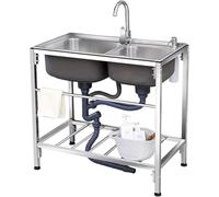 Fregadero independiente de acero inoxidable con soporte y grifo, fregadero comercial resistente for lavandería, garaje, taller, cocina exterior y doméstica