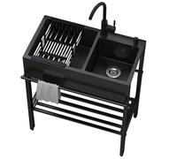 Fregadero independiente de acero inoxidable de 2 carros, ideal para lavandería y preparación de cocina comercial con estante Fau & Sto perfecto para uso doméstico y comercial