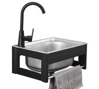 Fregadero Independiente de Acero Inoxidable - Fregadero de Cocina y Bar de Pared con Grifo, Lavabo Individual para lavadero, Garaje o Cuarto de Servicio.