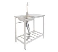 Fregadero independiente de acero inoxidable, fregadero individual de 90 x 60 x 80 cm, fregadero de cocina con base, armario móvil con grifos de agua caliente y fría para cocina, lavandería, exterior