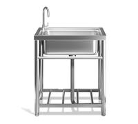 Fregadero Independiente de Acero Inoxidable, Lavamanos con Repisa de Almacenamiento para Interior y Exterior