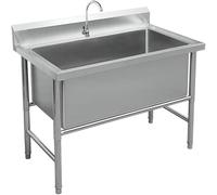 Fregadero independiente de acero inoxidable para exteriores, fregadero de cocina industrial con 1 compartimento para jardín, garaje, taller, lavandería, camping, lavabo (80 x 60 x 80 cm)