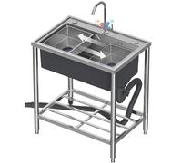 Fregadero independiente de un solo cuenco, fregadero de cocina de acero inoxidable con almacenamiento, fregaderos de lavado de manos, para cocina, armarios, baño y lavandería