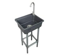 Fregadero independiente de un solo cuenco, fregadero de cocina montado en la pared, tina de lavandería de 16.9 x 12.8 pulgadas con agujero de grifo de 1.26 pulgadas, fregaderos de plástico para el