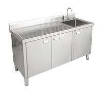 Fregadero Independiente de un Solo Pozo, Tarja Multifuncional Comercial Resistente de Acero Inoxidable con Gabinete for Restaurante, Cocina, Lavandería, Taller, Garaje(Right Bowl,68.9x23.6in/175x60cm)